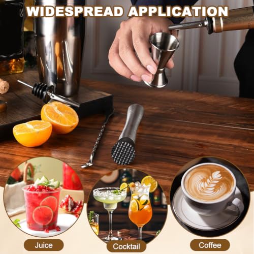 8-Inch Stainless Steel Cocktail Muddler, 10-Inch Mixing Spoon & 2.76-Inch Jigger Bar Tool Set