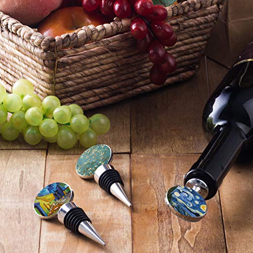 LIZIMANDU 3-Pack Van Gogh Wine Bottle Stoppers Stainless Steel Gift Set