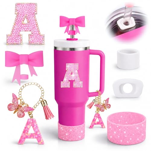 6-Piece Pink Tumbler Accessory Set: Straw Topper, Boot, and Charms