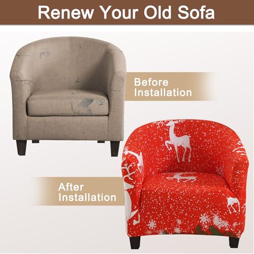 SearchI Red Christmas Elk Club Chair Slipcover - Stretch Tub Chair Cover
