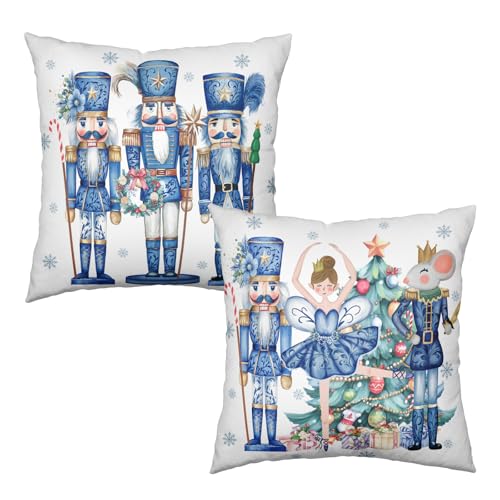 Wnoesat 22x22 Inch Chinoiserie Christmas Pillow Cover Set of 2 Double-Sided Blue Holiday Decor