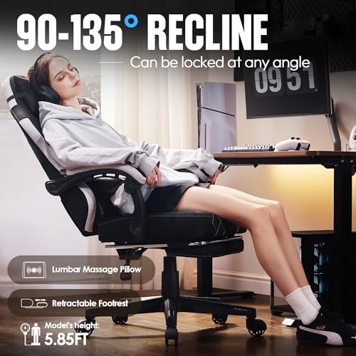 Ergonomic Fabric Gaming Chair with Footrest and Lumbar Support