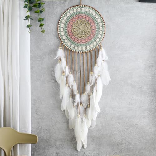 Large Handmade Dream Catcher Wall Hanging with White Feathers 12 Inch