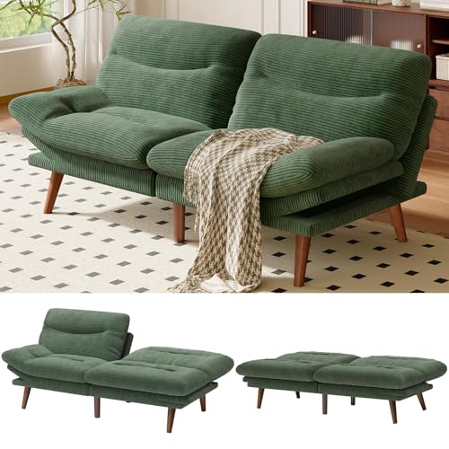 Amada 66-Inch Convertible Corduroy Futon Sofa Bed — Green, Small Space Friendly