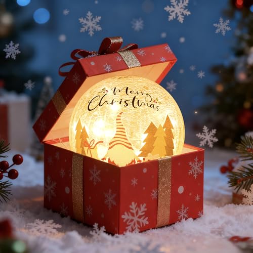 LED Crackle Glass Globe Table Lamp - Santa & Tree Pattern Battery Operated