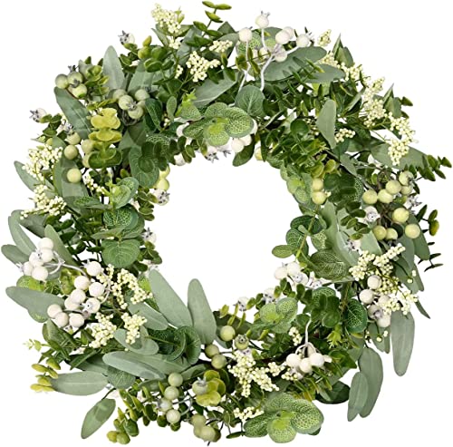 19-Inch Artificial Eucalyptus & Boxwood Front Door Wreath with Berries