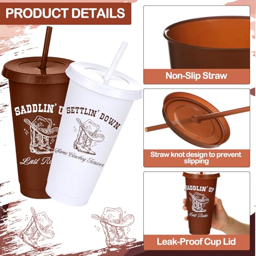 Potchen Western Bridal Xmas Cups Bulk with Lids & Straws, 12 Pcs, Brown / White