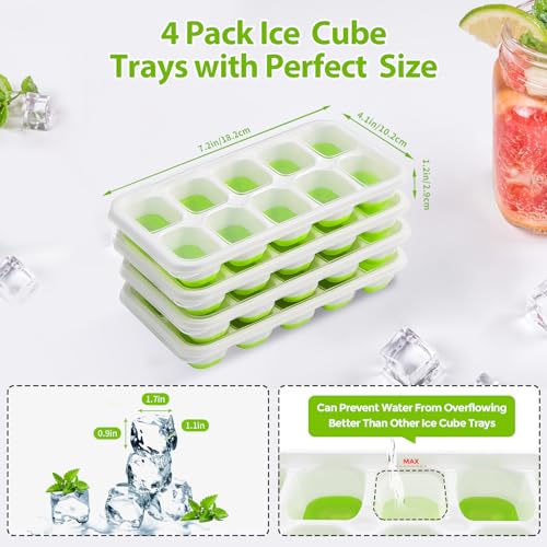 Silicone Ice Cube Trays with Lids - 4 Pack Stackable Easy Release