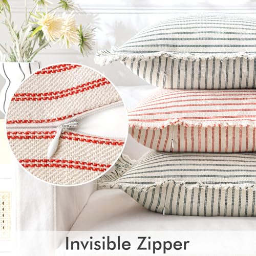 MIULEE Christmas Red Striped Decorative Throw Pillow Covers 18x18 Pack of 2