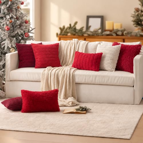 MIULEE Red 18x18 Corduroy Throw Pillow Covers (Pack of 2) 18" x 18"