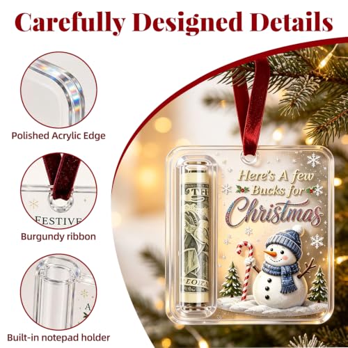 Christmas Money Gift Holder Ornaments - Set of 3 Acrylic Holiday Cash Displays