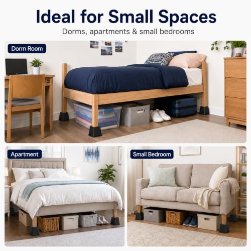 Heavy Duty Bed Risers 3 Inch - 2,000 lbs Capacity Furniture Lifters (4 Pack)