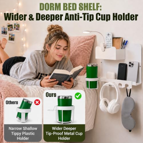 Floating Bedside Wall Shelf Metal Organizer with Cup Holder
