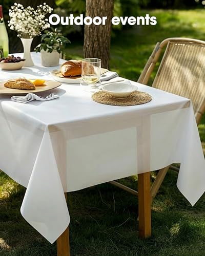 White Disposable Plastic Tablecloths 12 Pack - 54 x 108 Inch PEVA Table Covers