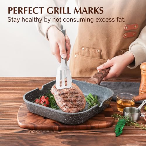 Nonstick Square Grill Pan for Stove Tops - 9.5 Inch Induction Skillet