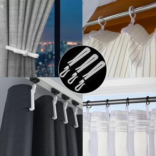 50-Pack Adjustable Pinch Pleat Curtain Hooks - Heavy Duty Plastic Drapery Pins