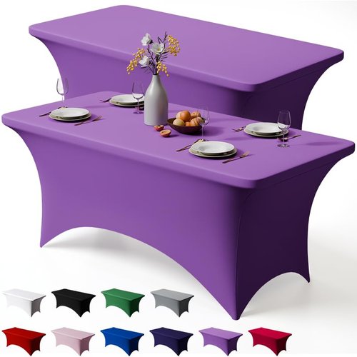 Trlyc 2 Pack 6FT Spandex Table Cloth - 72 x 30 Inch Rectangular Stretch Tablecloth, Wrinkle Resistant Scretch Table Cover for Wedding, Party, Banquet, Picnic, Outdoor Decoration (2Pcs,Purple)