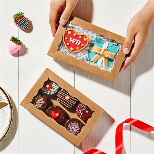 Brown 100PCS Clear Cookie Boxes with Window 7x4.3x1.5 Inch for Bakery Pastries