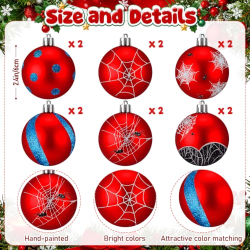 Red Spider Web Christmas Ornaments Set - 12 pcs, 2.36" Holiday Decorations