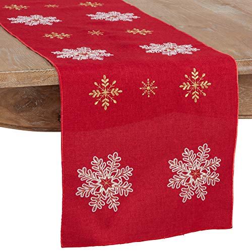 Snowflake Embroidered Table Runner - Red 16x108 Inch Holiday Decor Variation of THIS listing