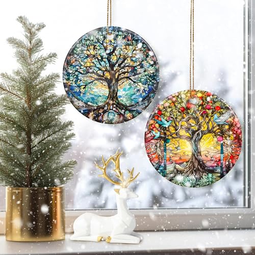 Tree of Life Ceramic Christmas Ornament, 2.8-Inch Holiday Tree Decoration