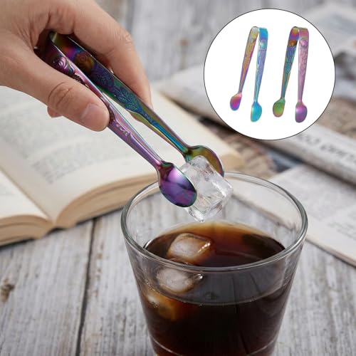 Elegaperma 2 Pairs Vintage Rose Pattern Sugar Cube Tongs - Stainless Steel, Mini