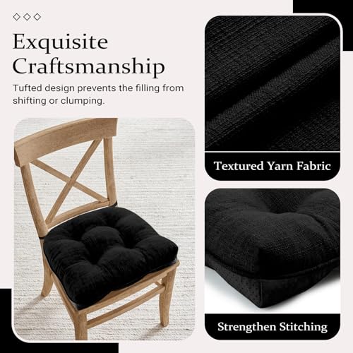 Non-Slip Dining Chair Cushions, Tufted Foam Kitchen Chair Pads Set of 4, Black