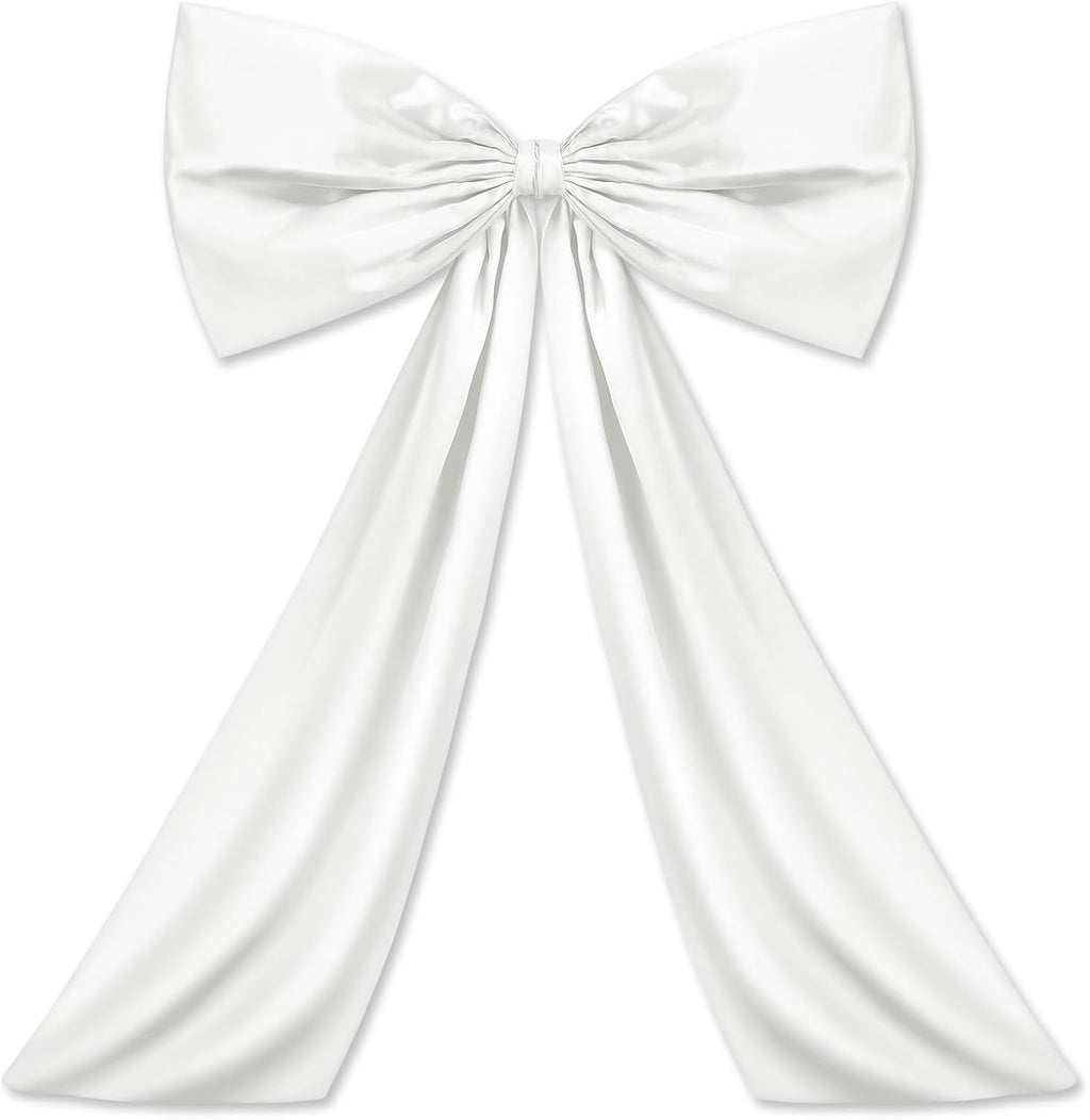 Wavwavw Large White Satin Bow Decor - Giant Birthday & Wedding Decoration | 24 x 36 Inches