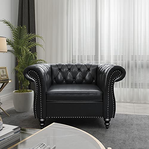 2-Piece Chesterfield Leather Sofa and Chair Set with Nailhead Trim
