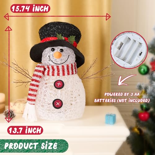 ELAMAS Snowman Christmas Decor with Top Hat, 7 LED Color-Changing Lights, 13.7in Acrylic Tabletop Holiday Figurine
