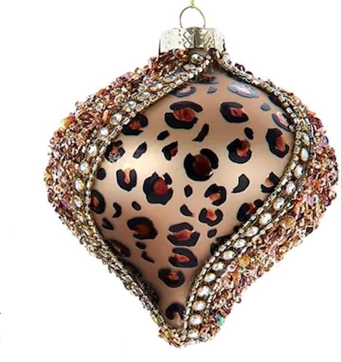 Glass Leopard Print Holiday Ornaments Set of 2 - 100MM Decorative Xmas Balls