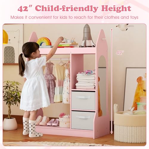 Kids Dress Up Storage Organizer with Mirror and Clothes Rack