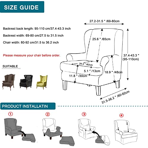 Stretch Wingback Chair Cover Slipcovers - 2 Piece Non-Slip Furniture Protector