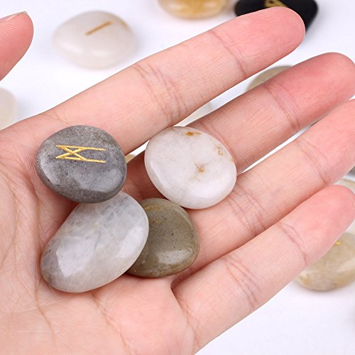 25-Piece Natural Rune Stone Set with Engraved Elder Futhark Symbols