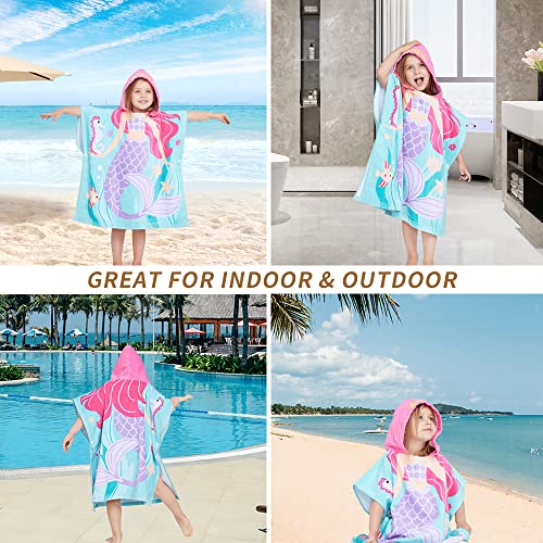 Gealaek Kids 100% Cotton Hooded Towel Poncho for Beach & Bath (2-6 Years)