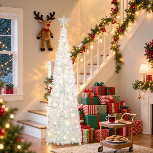 Sparkling White 5FT Collapsible Pop Up Christmas Tree with 50 LED Lights