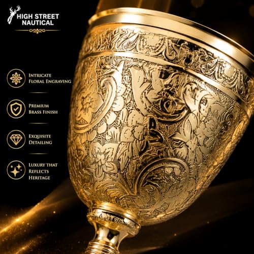 Vintage Brass Wine Goblet, 150ml Ornate Renaissance Chalice Cup