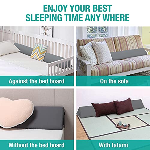 Vekkia King Bed Wedge Pillow Headboard Gap Filler with Pockets, Gray