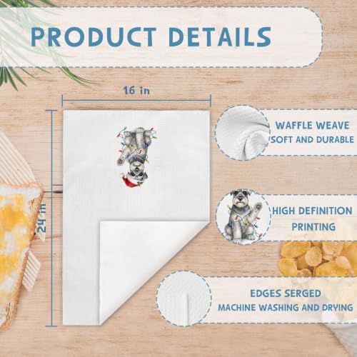 Funny Christmas Mini Schnauzer Dog Kitchen Hand Towels, 16x24 in