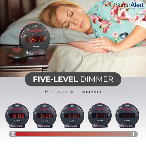 Extra Loud Dual Alarm Clock with Bed Shaker for Heavy Sleepers, Black