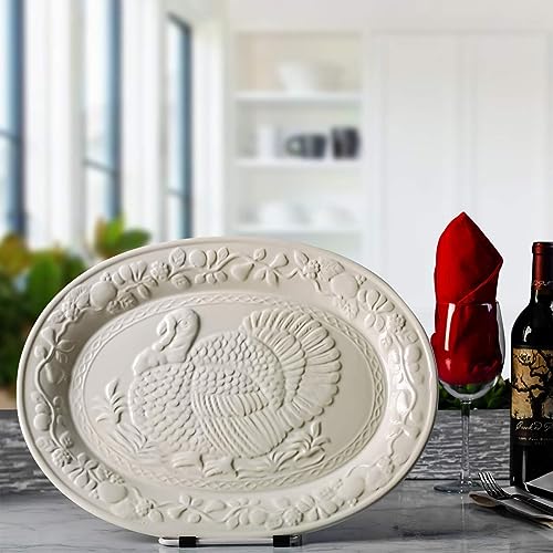 Large Ceramic Thanksgiving Turkey Serving Platter & Baster Set for Holiday Dinners