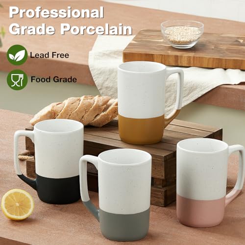 Large Ceramic Coffee Mug Set of 4 - 16oz Tea & Latte Cups with Handle