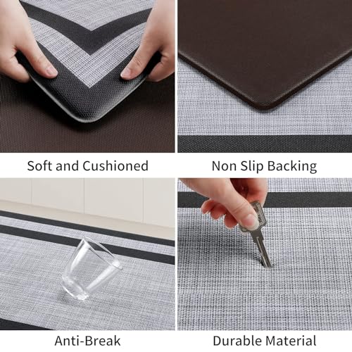 Anti-Fatigue Kitchen Mat Set of 2 - Cushioned Non-Slip Standing Floor Rugs