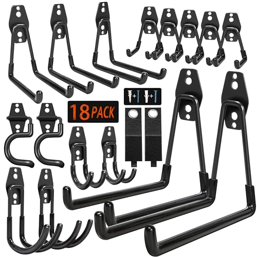 18-Pack Heavy Duty Garage Hooks - Anti-Slip Wall Mount Storage Hooks