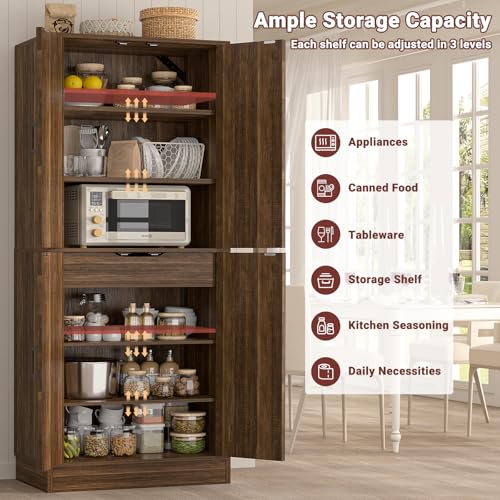 71" Tall Farmhouse Kitchen Pantry Cabinet with Barn Doors and Storage Drawer
