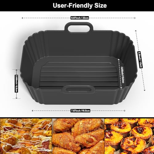 Reusable Silicone Air Fryer Liners for Dual Basket Air Fryers, 2 Pack