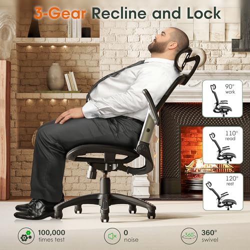 Ergonomic High Back Mesh Desk Chair with Flip-Up Arms & Headrest