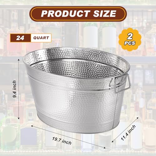 Uiifan 2-Piece Oval Silver Stainless Steel Ice Buckets - Large 6 Gallon Beverage Tubs