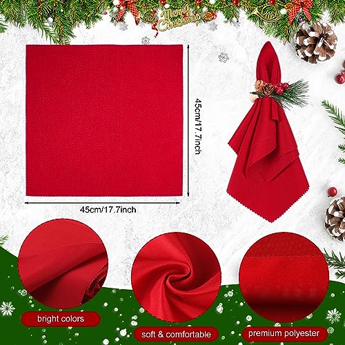 EBOOT Red Christmas Cloth Napkin & Ring Set with Pine Cone & Red Fruit Variation