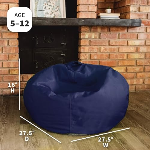 Kids Classic Bean Bag Chair for Bedroom & Reading Nook, Easy-Clean Navy